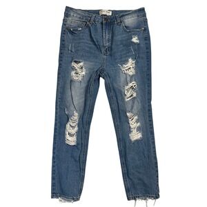 GOGO JEANS High Rise Dream Fit Light Wash Distressed Ripped Denim Jeans Sz 15/32